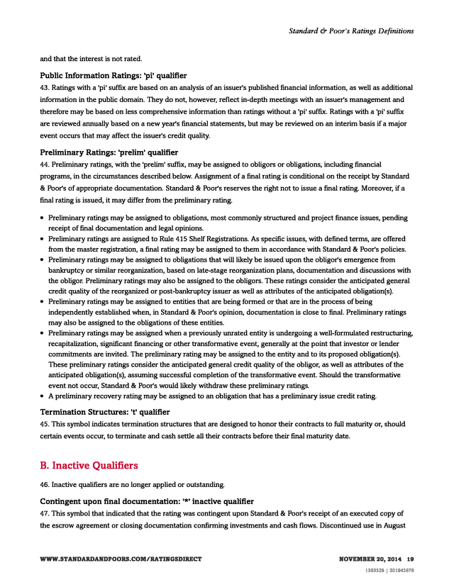 Advisorselect Standard & Poor's Ratings Definitions