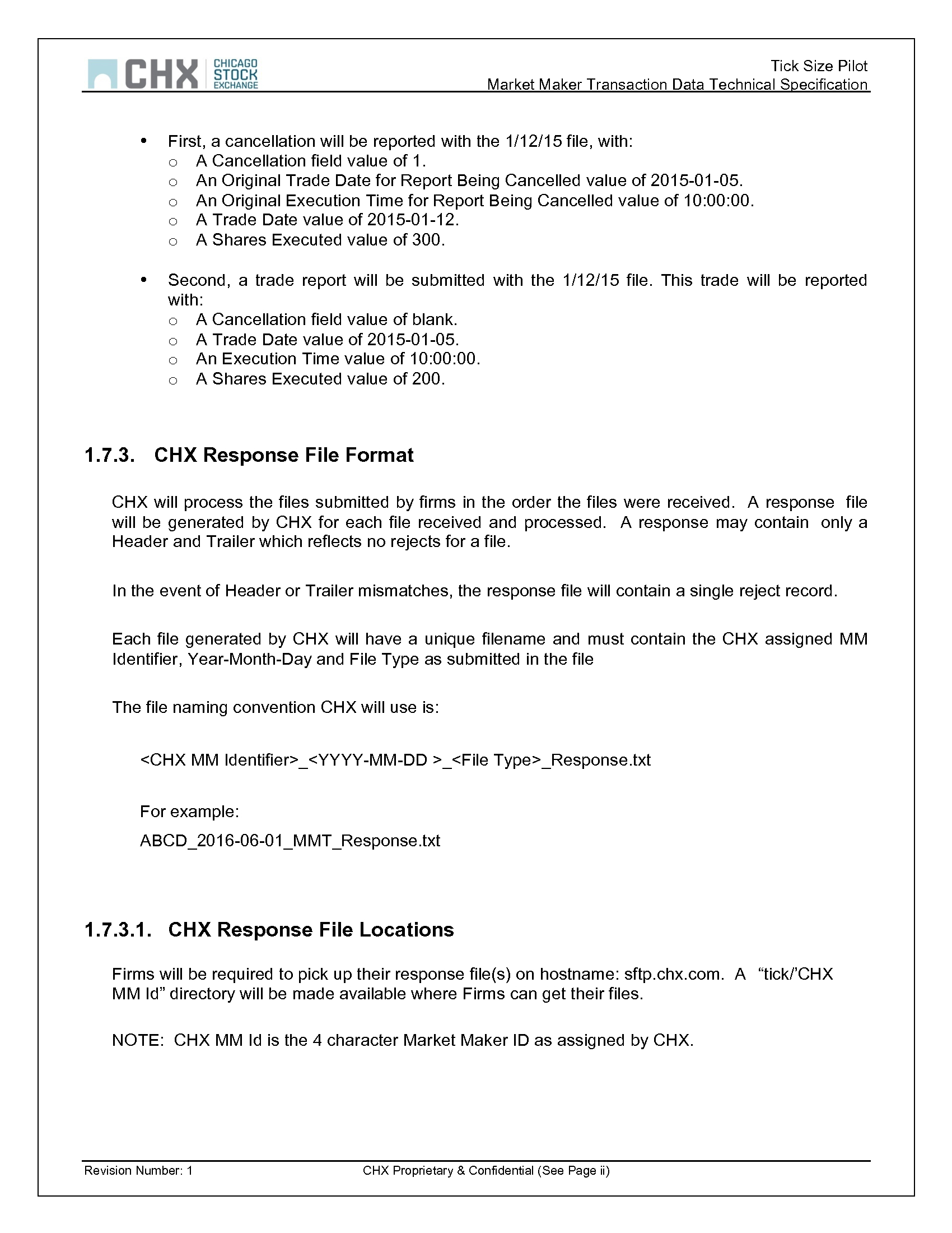 Advisorselect - Tick Size Pilot Program - CHX MM Transaction Data Technical  Specification